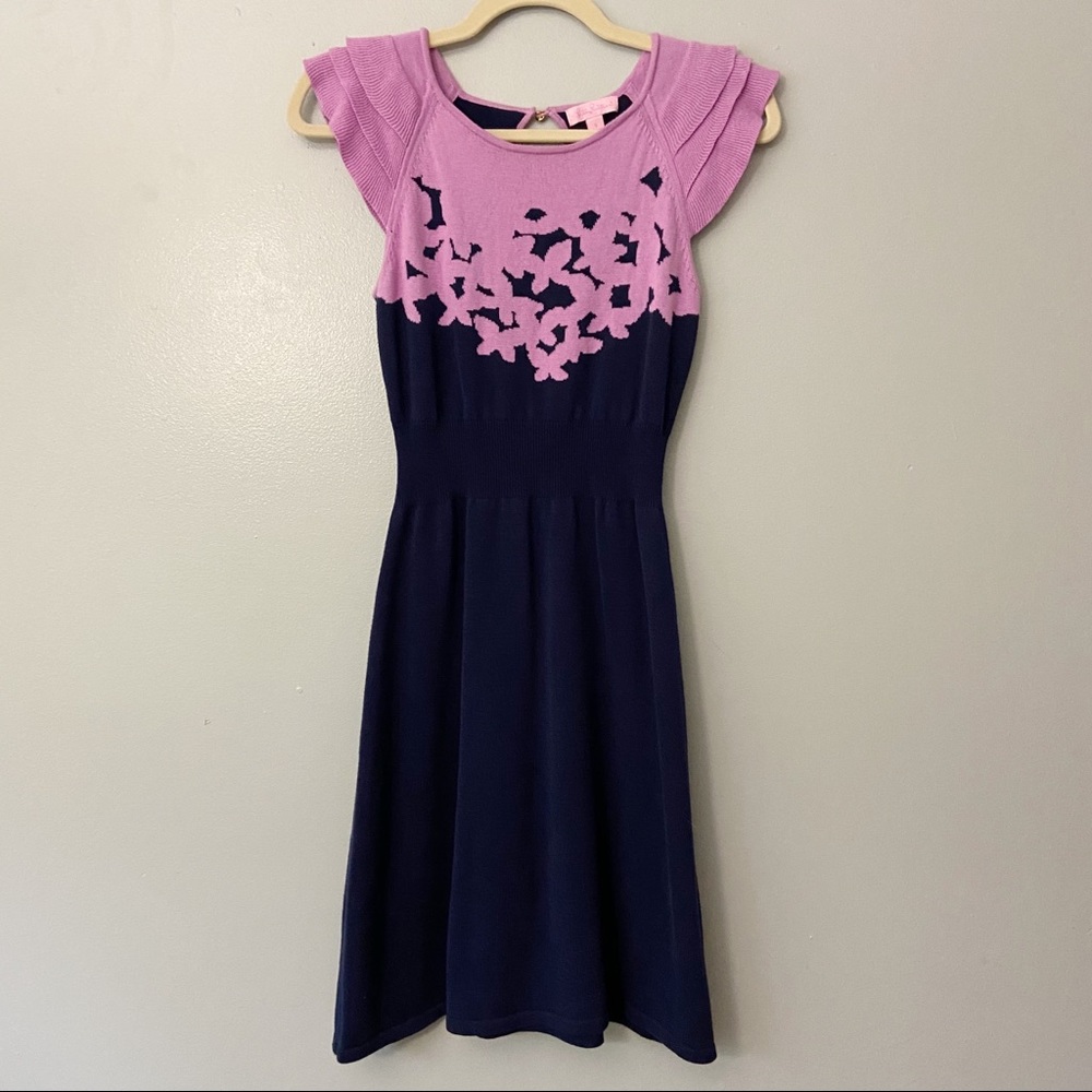 Lilly Pulitzer Pink and Navy Floral Knit Mini Dress